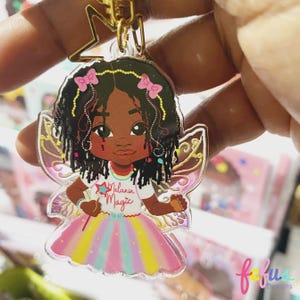 Black Girl, Rasta Fairy Magic Keyring – Empowering Kids with Joyful Diversity! Perfect Bag Charm Gift | Fefus Designs