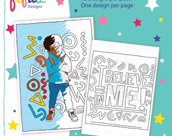 Empowering Boys Coloring Pages – Affirmation & Diversity, Pack of 12