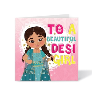 Biglietto di auguri di compleanno per bambini Desi Girl / Saluti sud asiatici / Celebrazioni diverse / Fefus Designs