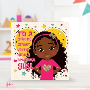Cute Afro Latina Girl Affirmation Birthday Card featuring a Hispanic Girl  Hand-drawn by Fefus Designs