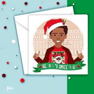 Cartes de Noël garçon brun | Voeux de saison | Noël | Cartes pour enfants | Afro | Cartes noires | Voeux de saison | Mignon | Noël