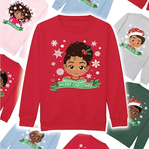 Afro Princess Christmas Sweatshirt, Brown Girl Holiday Jumper