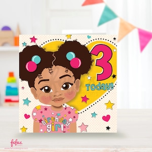 3. Geburtstagskarte für Mädchen, braune Geburtstagskarte zum dritten Geburtstag für Kleinkinder, multikulturelle Kinder - Ermächtigen Sie afroamerikanische Kinder auf Etsy!