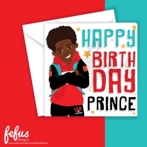 Tarjeta de cumpleaños para niños negros / Niño negro y moreno / Alegría / Saludos / Celebración / Tarjetas para niños / Niños con cabello afro / Lindo / Príncipe / Empoderador