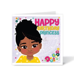 Cartão de Feliz Aniversário para Meninas | Negras e Sul-Asiáticas | Empoderando Cegos | Crianças de Herança Mista | Cartão de Aniversário Inclusivo | Fefus Designs