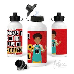 Gourde en aluminium Footballeur pour garçon | Cadeaux pour garçons métis | Gourde pour la rentrée scolaire | Gourde de sport | Anniversaire | Noël