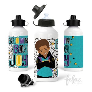 Personalised Kids Water Bottle | Brown Boy Aluminium Waterbottle | Mixed Race | preschool | Back to school bottle | Custom Kids Sport bottle