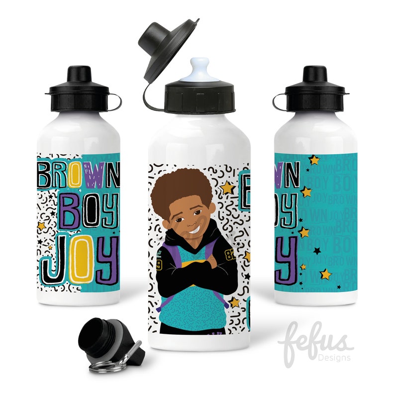 Personalised Kids Water Bottle | Brown Boy Aluminium Waterbottle | Mixed Race | preschool | Back to school bottle | Custom Kids Sport bottle