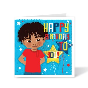 Biglietto di compleanno per ragazzo afro-asiatico – Bambini di eredità mista, design inclusivo e stimolante, amore per se stessi e diversità / Fefus Designs