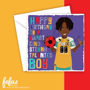 TARJETA DE CUMPLEAÑOS DE FÚTBOL / Fútbol / Black Brown Boy Joy / saludos / Celebración / Tarjetas para niños / Lindo / Deportes / Pelotas / Empoderar a los niños