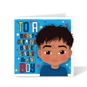 Cartão de aniversário de menino Desi – Afirmação e orgulho cultural, saudação para crianças do sul da Ásia, crianças asiáticas inclusivas e empoderadoras | Fefus Designs