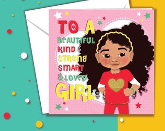 TO A.... Afro Asian Birthday Girl Card | Empowering Mixed Heritage Celebration by Fefus Designs