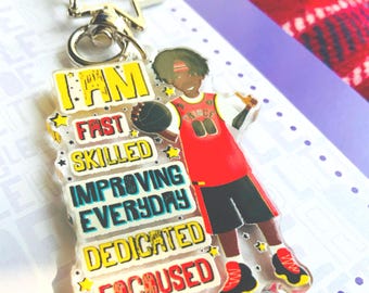 Black Boy Basketball Acrylic Keyring | Small Empowering Affirmation Bag Charm