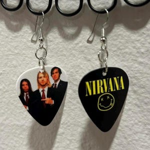 Nirvana Guitar Pick Earrings Kurt Cobain Nevermind Handmade Gifts Jewelry Grunge Alternative 90s Rock Memorabilia Merch