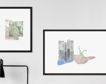 Diptych wall art, set of 2 minimal abstract art prints, nature inspired contemporary living room wall decor, pastel modern gallery wall art