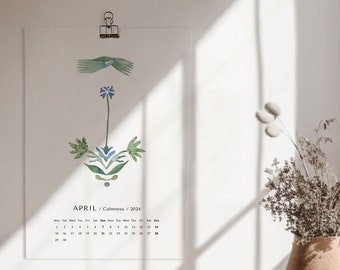 2024 Wandkalender / Geïllustreerde bloemenkalender / Moderne plantenliefhebberkalender / 12 maanden hangende kalender / A3 muurkunst jaarkalender
