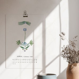 2024 Wall calendar / Illustrated floral calendar / Modern plant lover calendar / 12 Month hanging calendar / A3 wall art annual calendar