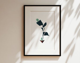 Minimalist plant illustration, paper cut artwork, high quality giclee print, naturalistic pattern, modern art, minimalist floral home decor