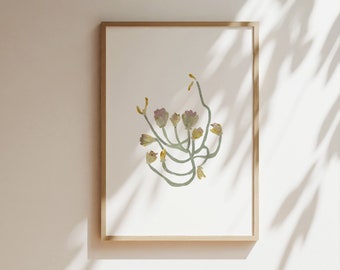 Blooming art print, handmade paper cut illustration, fine patterns, modern floral botanical decor, nature colors, minimalist wall art