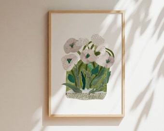 Blooming garden illustration, botanical wall art, floral home decor for nature lovers, living room flowery art print, modern botanic