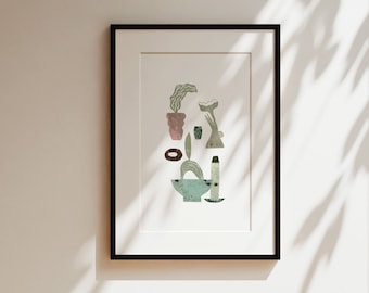 A pot for a house, paper cut artwork, high quality giclee print, naturalistic pattern, modern art, minimalist home decor