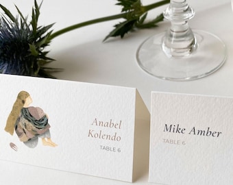 Botanical Wedding Place Cards: Personalized Seating with Dreamer Illustration