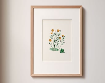 Marigolds illustration, paper cut art, high quality print, naturalistic pattern, botanical art, nature lovers home decor