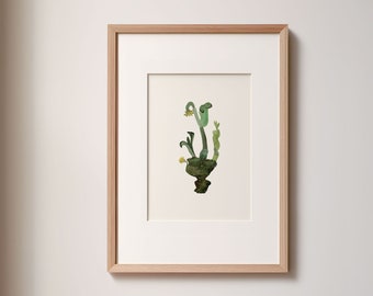 Bloomed as cactus illustration, paper cut artwork, high quality giclee print, naturalistic pattern, modern art, minimalist floral home decor