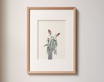 Botanical art print, modern floral print, handmade collage, fine naturalistic textures, minimalist art print for framing, for plant lover