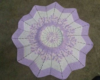Handmade 12 Point Round Ripple Crochet Baby Blanket Lavender/Pink