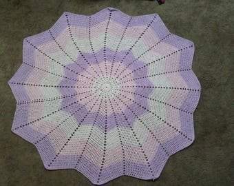 Handmade 12 Point Round Ripple Crochet Baby Blanket Lavender/Pink/White