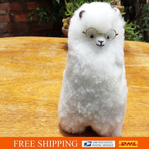 11 IN  White Handmade Alpaca Stuffed Animal Plush Alpaca  Fur/Llama fur teddy alpaca Standing handmade Peruvian alpaca fur animal toy