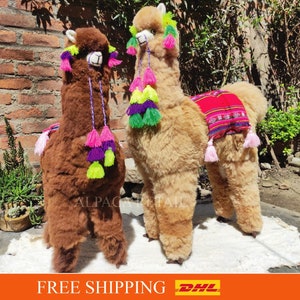 39 IN- 70 IN Giant alpaca Handmade Alpaca Stuffed Animal Plush Alpaca  Fur/Llama fur alpaca Standing handmade Peruvian alpaca fur animal toy