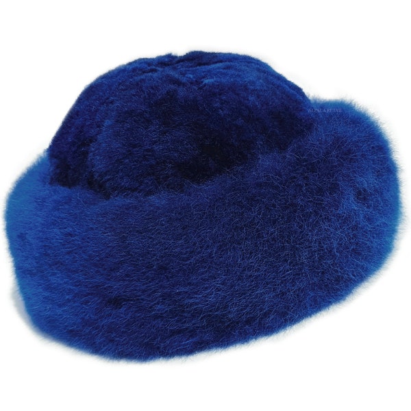 Blue Premium Baby Alpaca fur hat -russian hat, cossack hat, alpaca fluff