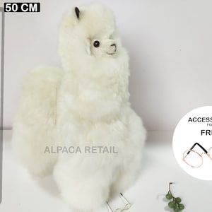 19.6 IN White  Handmade Alpaca Stuffed Animal Plush Alpaca  Fur/ Giant alpaca Standing handmade Peruvian alpaca fur animal toy