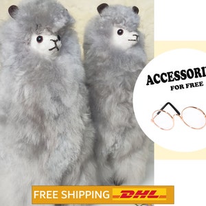 2 PACK 13 IN Handmade Alpaca Stuffed Animal Plush Alpaca  Fur/alpaca Standing handmade Peruvian alpaca fur animal toy gray