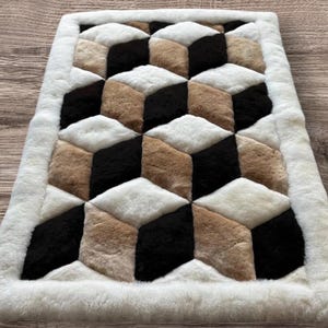 71 x 80 Inches New  Brown Alpaca Rug.&quot;cube &quot; Design. Soft peruvian alpaca fur. all sizes available