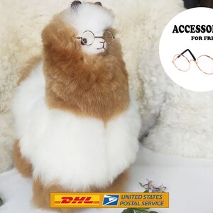 13 IN Mix Brown-White  Handmade Alpaca Stuffed Animal Plush Alpaca  Fur/ teddy alpaca Standing handmade Peruvian alpaca fur animal toy