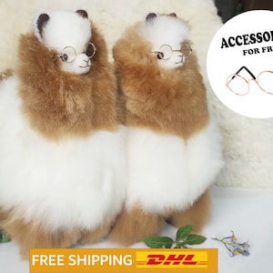2 PACK 13 IN Mix Brown-White  Handmade Alpaca Stuffed Animal Plush Alpaca  Fur/alpaca Standing handmade Peruvian alpaca fur animal toy