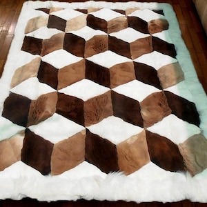 71 x 80 Inches New  Brown Alpaca Rug.&quot;cube &quot; Design. Soft peruvian alpaca fur. all sizes available