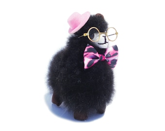 6 po. - Peluche noire faite main d'alpaga en fourrure d'alpaga/alpaga en peluche, jouet animal fait main en fourrure d'alpaga péruvien sur pied