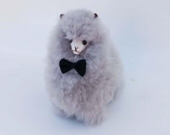 11 IN - 13 IN Handmade Alpaca Stuffed Animal Plush Alpaca  Fur/alpaca Standing handmade Peruvian alpaca fur animal toy  and gray