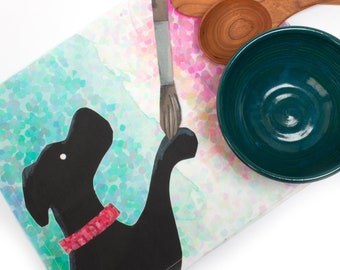 Brush To Paw Tea Towel, Linen Dish Towel, Black Lab Towel, Linen Cotton Bread Cloth, Dog Painting