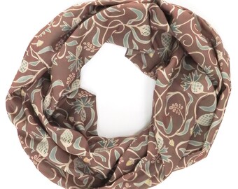 Lightweight Infinity Scarf, Cocoa Thistles, Neutral Floral Scarf, Single Loop Infinity Scarf