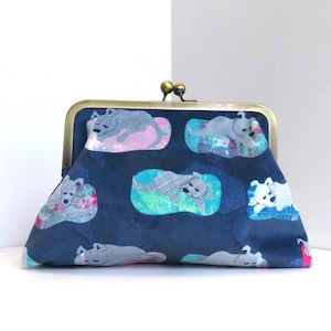 Napping Dogs Velvet Clutch Bag, Kiss Lock Purse, Digitally Printed Fabric