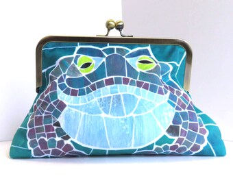 Toad Velvet Clutch Bag, Kiss Lock Purse, Digitally Printed Fabric