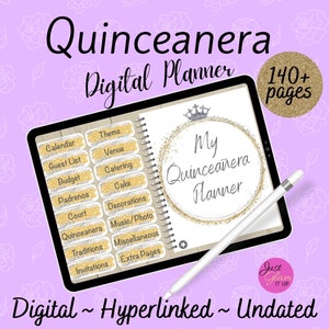 Quinceanera Digital Planner / Silver and Gold / Goodnotes5 / Undated Months /Hyperlinked