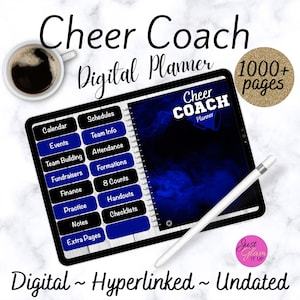 Cheer Coach Digital Planner /Blue & Black / Goodnotes5 / Undated Months / Hyperlinked
