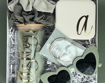 Bridesmaid Sunglass Gift With Monogram Travel Jewelry Box Sage Green