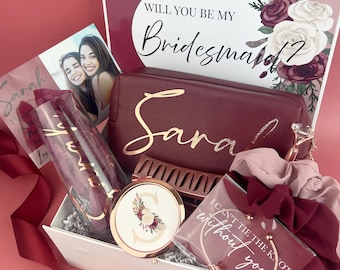 Bridal Party Proposal,  Will You Be My Bridesmaid Personalized Gift In Burgundy, Maid of Honor Box, B1